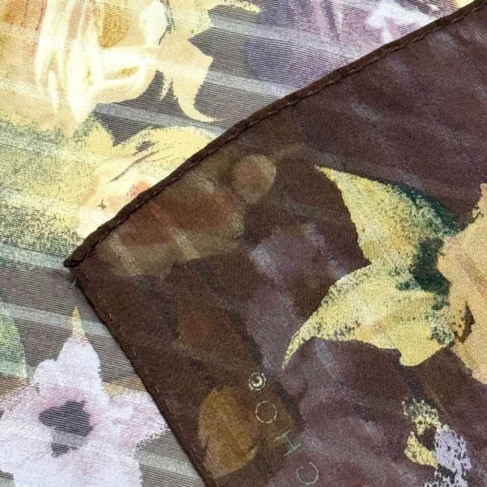 Echo Silk Scarf Vintage Brown Floral Striped Square 34 x 35